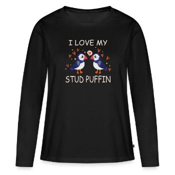 I Love My Stud Puffin Papageientaucher Beziehung - Frauen Premium Bio Langarmshirt - Schwarz - Vorne - Julia (174cm)