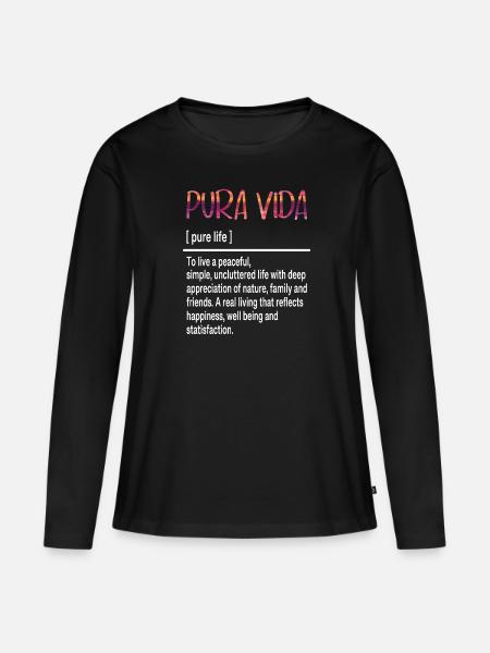 Pura Vida Definitie Geluk &Eenvoudig Leven - Vrouwen Premium Bio shirt met lange mouwen - zwart