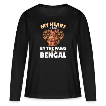 Herz Gehört Bengal Katze Geschenk Samtpfote - Frauen Premium Bio Langarmshirt - Schwarz - Vorne - Julia (174cm)