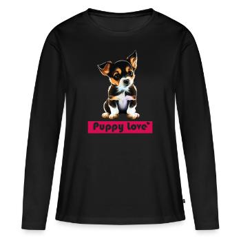 Puppy Love - Frauen Premium Bio Langarmshirt - Schwarz - Vorne - Julia (174cm)