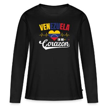 Venezuela En Mi Corazon Lebensweisheit Venezolaner - Frauen Premium Bio Langarmshirt - Schwarz - Vorne - Julia (174cm)