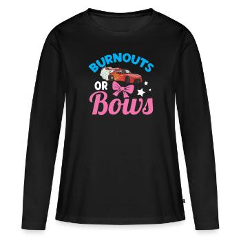 Burnouts ou arcs Baby Shower Sexe Révéler Cadeau - T-shirt manches longues Premium bio Femme - noir - Devant - Julia (174cm)