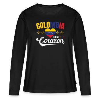 Colombia En Mi Corazon Lebensweisheit Kolumbianer - Frauen Premium Bio Langarmshirt - Schwarz - Vorne - Julia (174cm)