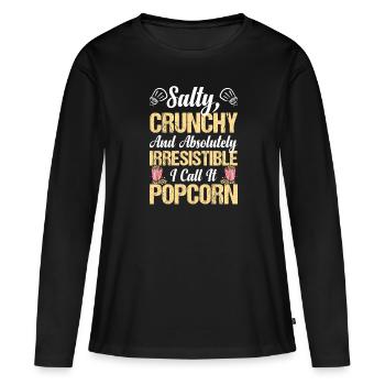 Maïs soufflé salé et croquant Maïs soufflé au beurre Maïs soufflé Maïs soufflé - T-shirt manches longues Premium bio Femme - noir - Devant - Julia (174cm)