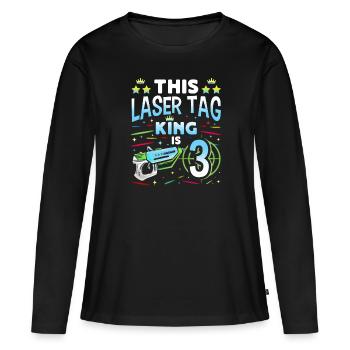 Lasertag King est un garçon d’anniversaire de 3 ans Laser Tag intérieur - T-shirt manches longues Premium bio Femme - noir - Devant - Julia (174cm)