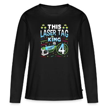 Lasertag King est un garçon d’anniversaire de 4 ans Laser Tag intérieur - T-shirt manches longues Premium bio Femme - noir - Devant - Julia (174cm)