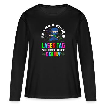 Laser Tag Ninja Ensemble Lasertag silencieux mais mortel - T-shirt manches longues Premium bio Femme - noir - Devant - Julia (174cm)