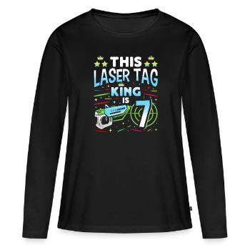 Lasertag King est un garçon de 7 ans Laser Tag intérieur - T-shirt manches longues Premium bio Femme - noir - Devant - Julia (174cm)