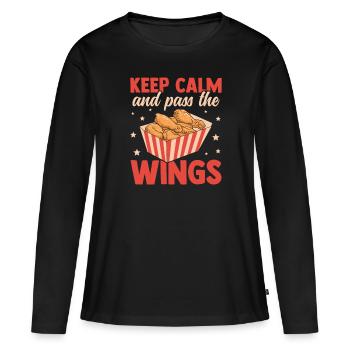 Ailes croustillantes Ailes de poulet chaudes - T-shirt manches longues Premium bio Femme - noir - Devant - Julia (174cm)
