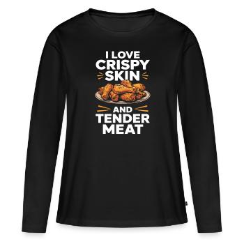 Ailes de poulet Lover Peau croustillante Viande tendre - T-shirt manches longues Premium bio Femme - noir - Devant - Julia (174cm)