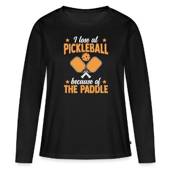 Je perds au pickleball à cause de la raquette - T-shirt manches longues Premium bio Femme - noir - Devant - Julia (174cm)