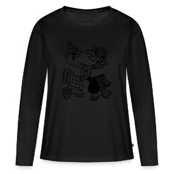 Symboles des oiseaux mayas - Script maya - Glyphes mayas - T-shirt manches longues Premium bio Femme - noir - Devant - Julia (174cm)