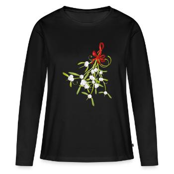 Arc de Noël au gui et aux baies de gui - T-shirt manches longues Premium bio Femme - noir - Devant - Julia (174cm)