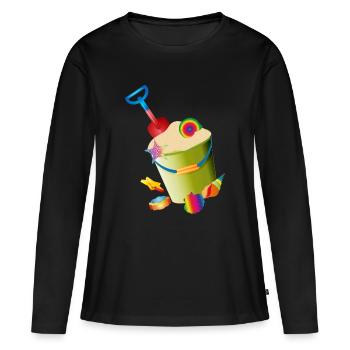 Jouets de sable sur la plage avec des coquillages colorés - T-shirt manches longues Premium bio Femme - noir - Devant - Julia (174cm)