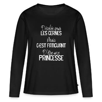 Maman Princesse humour cernes Maman Fatiguée - T-shirt manches longues Premium bio Femme - noir - Devant - Julia (174cm)