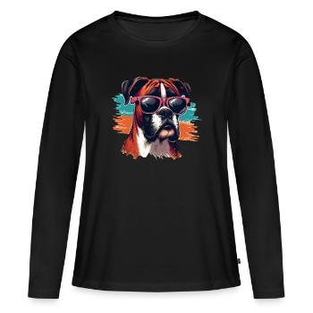 Boxer chien chiot Art - T-shirt manches longues Premium bio Femme - noir - Devant - Julia (174cm)