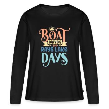 Bateau Vagues Soleil Rayons Lac Jours - T-shirt manches longues Premium bio Femme - noir - Devant - Julia (174cm)