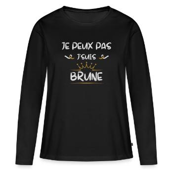 Je peux pas je suis brune - T-shirt manches longues Premium bio Femme - noir - Devant - Julia (174cm)