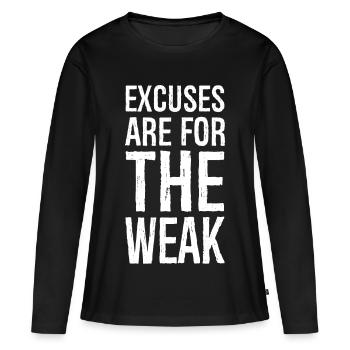 Les excuses sont pour les faibles - T-shirt manches longues Premium bio Femme - noir - Devant - Julia (174cm)