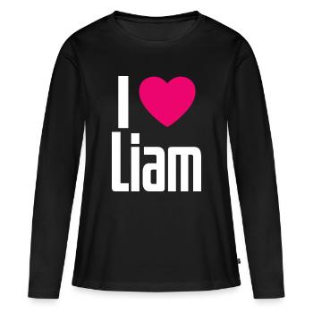 J’aime Liam Coeur rose J’aime Liam - T-shirt manches longues Premium bio Femme - noir - Devant - Julia (174cm)