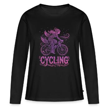Cycliste Fée en Dentelle Rose - T-shirt manches longues Premium bio Femme - noir - Devant - Julia (174cm)