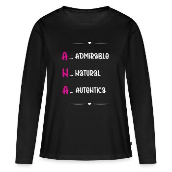 Cadeau personnalisé Ana - T-shirt manches longues Premium bio Femme - noir - Devant - Julia (174cm)