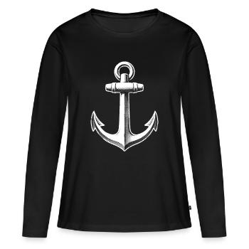 Anker Vintage Halftone - Frauen Premium Bio Langarmshirt - Schwarz - Vorne - Julia (174cm)