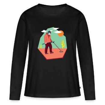 Sondler in der Wueste auf Schatzsuche mit Sonde - Frauen Premium Bio Langarmshirt - Schwarz - Vorne - Julia (174cm)