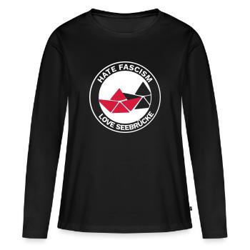 Hate Fascism - Love Seebrücke (auf Schwarz) - Frauen Premium Bio Langarmshirt - Schwarz - Vorne - Julia (174cm)