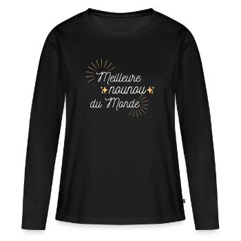 Meilleure nounou du monde - T-shirt manches longues Premium bio Femme - noir - Devant - Julia (174cm)