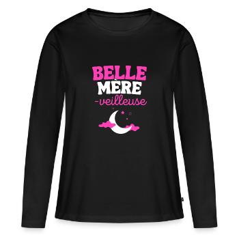 Cadeau Belle Mère insomniaque Noel Anniversaire - T-shirt manches longues Premium bio Femme - noir - Devant - Julia (174cm)