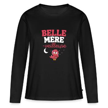 Cadeau Belle Mère insomniaque Noel Anniversaire - T-shirt manches longues Premium bio Femme - noir - Devant - Julia (174cm)