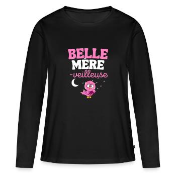Cadeau Belle Mère insomniaque Noel Anniversaire - T-shirt manches longues Premium bio Femme - noir - Devant - Julia (174cm)