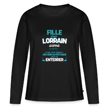 Cadeau Humour Fille Lorraine noel anniversaire - T-shirt manches longues Premium bio Femme - noir - Devant - Julia (174cm)