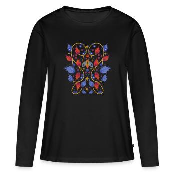 Blumen mit Motte - Frauen Premium Bio Langarmshirt - Schwarz - Vorne - Julia (174cm)