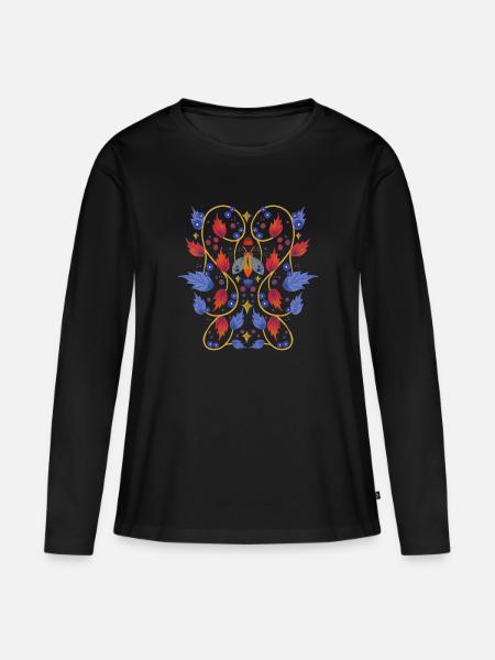 Blumen mit Motte - Frauen Premium Bio Langarmshirt - Schwarz