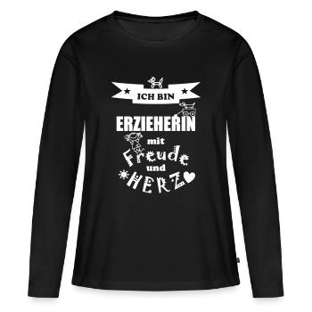 Éducatrice avec joie et cœur - T-shirt manches longues Premium bio Femme - noir - Devant - Julia (174cm)