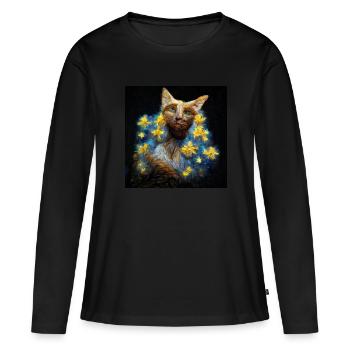 Chat - Ange - Transformation - T-shirt manches longues Premium bio Femme - noir - Devant - Julia (174cm)