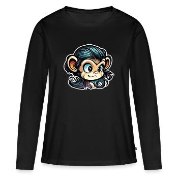 Singe mignon / Fille de singe / Mignon / noeud de cheveux - T-shirt manches longues Premium bio Femme - noir - Devant - Julia (174cm)
