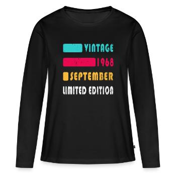 septembre 1968 Anniversaire septembre 1968 septembre - T-shirt manches longues Premium bio Femme - noir - Devant - Julia (174cm)