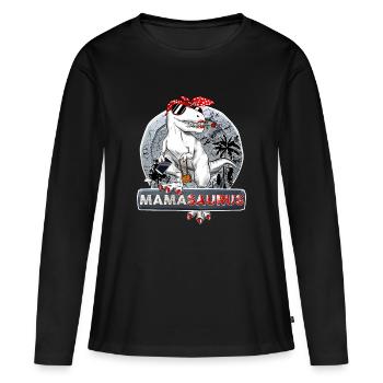 Mamasaurus Maman Dinosaure Stylé Humour Mère - T-shirt manches longues Premium bio Femme - noir - Devant - Julia (174cm)