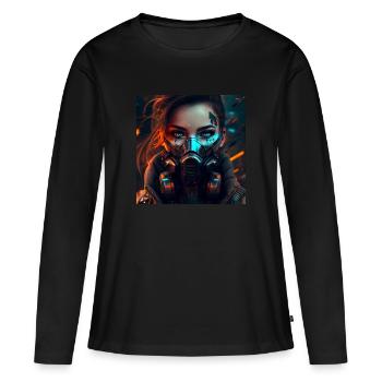 Femme de science-fiction avec masque - T-shirt manches longues Premium bio Femme - noir - Devant - Julia (174cm)