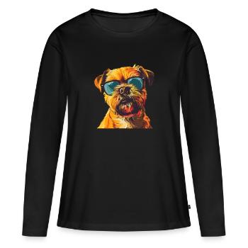 Griffon Bruxellois, Griffon Brussles, Chien - T-shirt manches longues Premium bio Femme - noir - Devant - Julia (174cm)