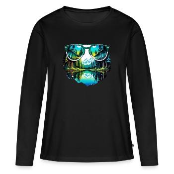 Sonnenbrille / Reflektion / Wald / Spiegelung - Frauen Premium Bio Langarmshirt - Schwarz - Vorne - Julia (174cm)