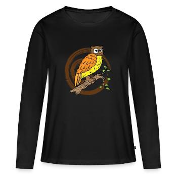 Nachteule Eulenmotiv für Eulenfans Geschenk - Frauen Premium Bio Langarmshirt - Schwarz - Vorne - Julia (174cm)