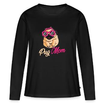 Pug Mom - Frauen Premium Bio Langarmshirt - Schwarz - Vorne - Julia (174cm)