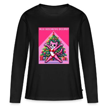 WITZIGE GESCHENK XMAS KATZE RETRO GAMING PIXELART - Frauen Premium Bio Langarmshirt - Schwarz - Vorne - Julia (174cm)