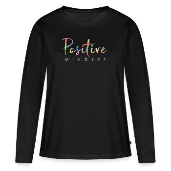 État d’ positif - Restez positif - T-shirt manches longues Premium bio Femme - noir - Devant - Julia (174cm)