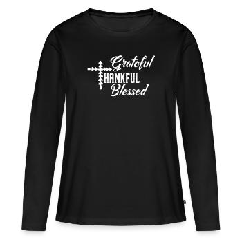 Reconnaissant et béni - T-shirt manches longues Premium bio Femme - noir - Devant - Julia (174cm)
