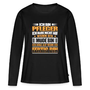 PFLEGER - Der Fertigsteller - Frauen Premium Bio Langarmshirt - Schwarz - Vorne - Julia (174cm)